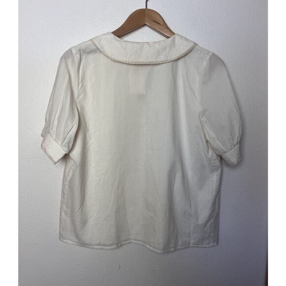 NWT Simple Retro Embroidered Lace Crochet Button Top Women’s Sz Small Ivory - Picture 5 of 7